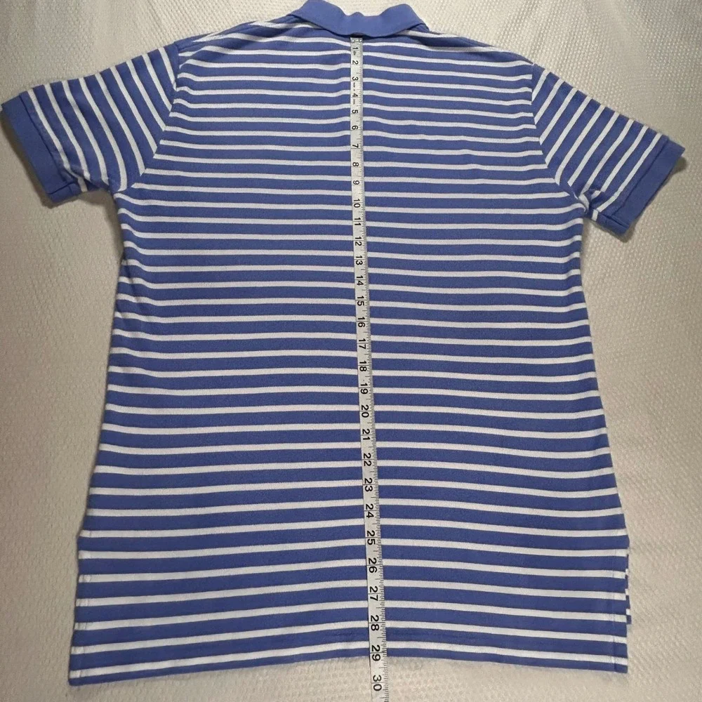 Polo Ralph Lauren Mens Blue White Striped Cotton Pique Polo Shirt Size M